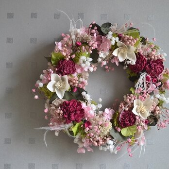 【早割＊母の日2024】かすみピンクの花束wreathの画像