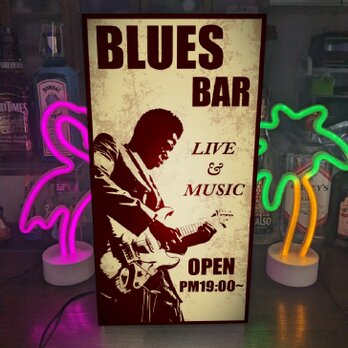 【Lサイズ】ブルース ジャズ ライブ コンサート ギター BAR カフェ 酒 ガレージ スタジオ 看板 置物 雑貨 ライトBOXの画像