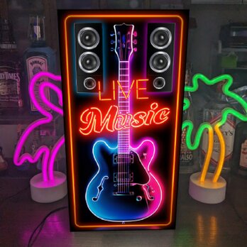 【Lサイズ】ギター ライブ ミュージック ライブハウス スタジオ ガレージ BAR ランプ 看板 置物 雑貨 ライトBOXの画像
