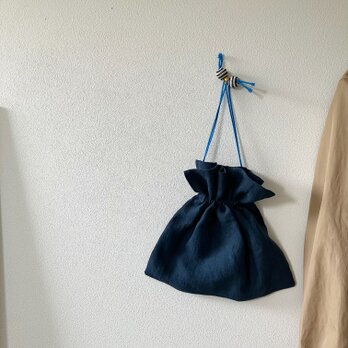 濃紺リネンの巾着袋(ba-tt-076)の画像