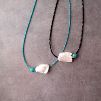 BiwaPearl × Turquoise × BlueJade Necklace／ビワパール×ターコイズネックレス（Blue）の画像