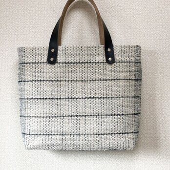 裂き織り　麻蚊帳のハンドバッグ（ブルー系✖生成）の画像