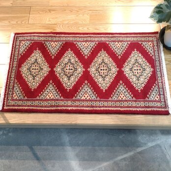 軽くて畳める手織りラグ パキスタン絨毯 玄関マット トライバルラグ 78×45cm 手織り カーペットの画像