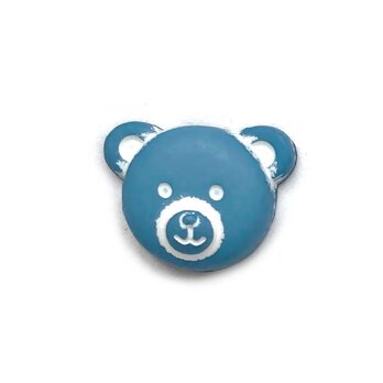 フランス製 ボタン3個 丸顔くまさんブルー AH　 動物 熊 アニマル B-2825　テディの画像