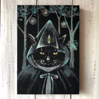 「魔導士タキ」SMサイズ アート作品 原画 猫 徳島洋子作品 アクリル画の画像