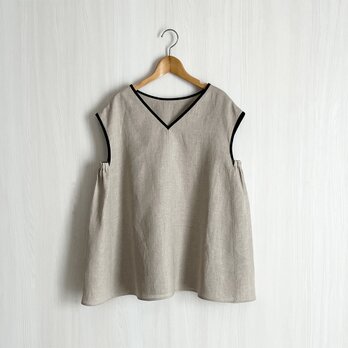 【ベラルーシ】2wayフレンチ袖Aラインプルオーバー_リネン100%_Natural