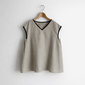 前後2way Aラインフレンチ袖プルオーバー ブラウス｜リネン100%_Natural