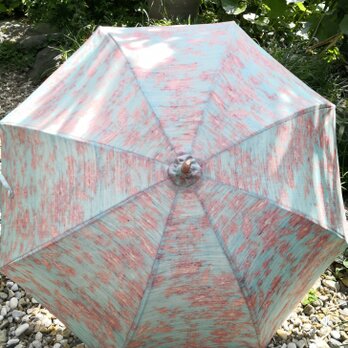 日傘紬（ 空色ピンク花）14404の画像