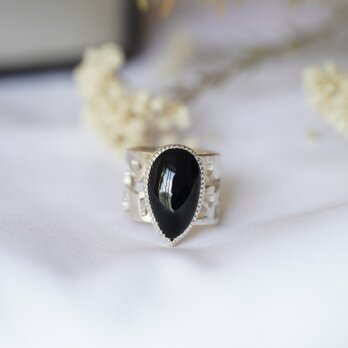 SV925 Pear B Onyx Arabesque Ring(RAR10SV_BO#14.5)の画像