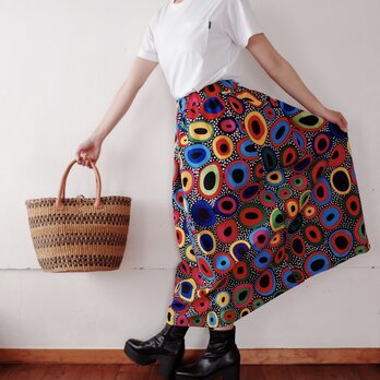 アフリカンプリント　タックギャザースカート  funky  (ロング丈85cm)の画像