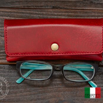 イタリアンレザーIBIZAメガネケース　ディープレッドxブラック