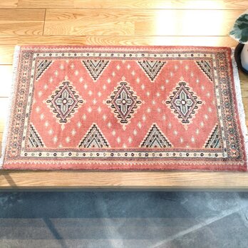 軽くて畳める手織りラグ パキスタン絨毯 玄関マット トライバルラグ 77×47cm 手織り カーペットの画像