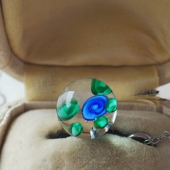 アンティーク　Blue薔薇のボタン　ひんやり清涼ネックレスの画像