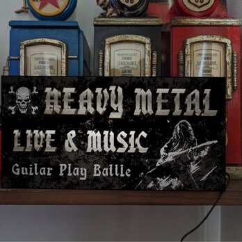 【Lサイズ】ヘビーメタル ハードロック ギター ライブハウス ロックカフェ バー 楽器店 照明 看板 置物 雑貨 ライトBOXの画像