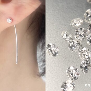 【受注製作】Tiny diamond hook earrings シンプルフックピアス　ダイアモンド　SV925の画像