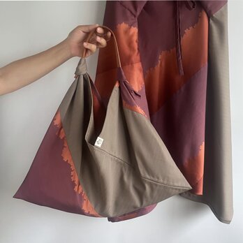 【1点もの】単-ひとえ-のあずま袋 ２色づかい -絹道行 紫に桜（ヴィンテージ）& ウールスーツ地 AZ318の画像