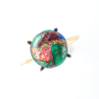 【アートなトルマリン C 】天然石 大粒 SILVER925 指輪 リング フリーサイズ 青 ピンク 緑の画像