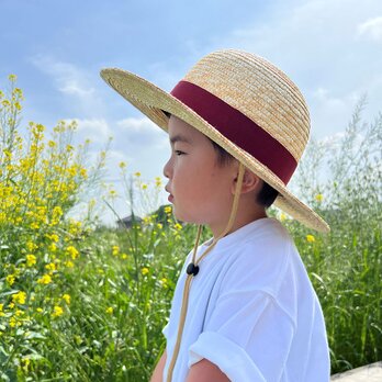 Roger ロジャー 子供用 麦わらつば広丸型ハット レッド 55cm [UK-H105-NARD-S]の画像