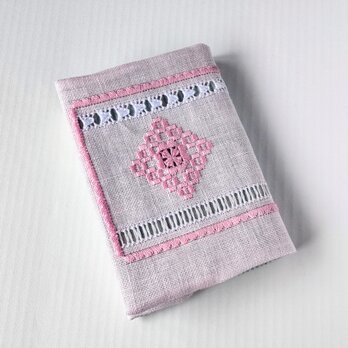 リネンの手刺繍ブックカバー   華(A6/ 文庫本サイズ)の画像