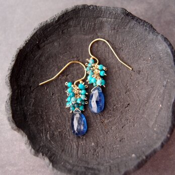 【K14gf】Royal Blue Kyanite × Chrysocolla Earrings／ ピアスの画像