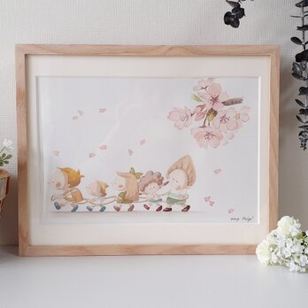 水彩画原画『桜の下の子どもたち』の画像