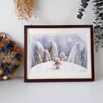 水彩原画『雪降る夜に』の画像