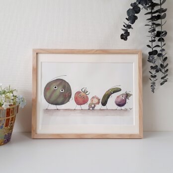 水彩原画『ラジオ体操するBoyと野菜』の画像