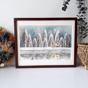 水彩画原画『雪降る月夜』の画像