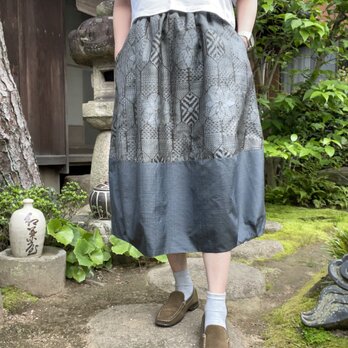 【着物リメイク】ふんわりバルーンスカート/リバーシブル/大島紬の画像