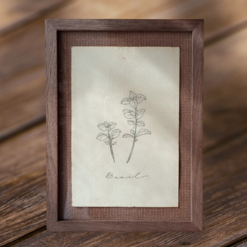 【一点物 バジル Basil】 植物 ボタニカル 花 インテリア アート ヴァンテージ ハーブ 木製の画像