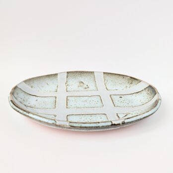 格子模様のオーバル皿　【手仕事　民藝　和　陶器】の画像