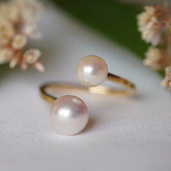 K18 Twin planets Akoya Pearl ring (R045_TTpl)の画像