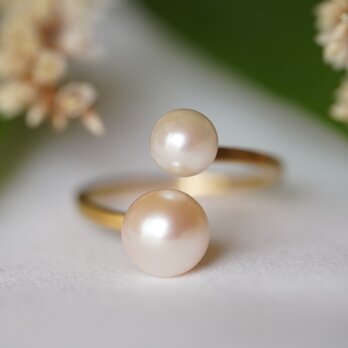 K18 Twin planets Akoya Pearl ring (R037_TTpl)の画像