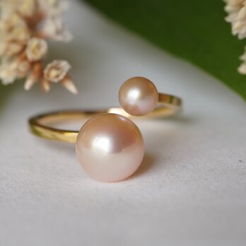 K18 Twin planets Fresh water Pearl ring (R019_TTpl)の画像