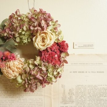 芍薬と薔薇のロマンティックリースの画像