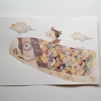 水彩原画『Boyと鯉のぼり』の画像