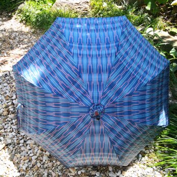 日傘紬（青ピンク縞幾何学）21405の画像
