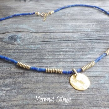 *14Kgf* 古代スタイル☆ラピスラズリと真鍮のエキゾチックネックレス lapis lazuli necklaceの画像