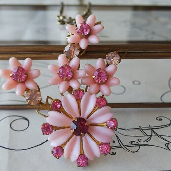 ヴィンテージ　Pink･ロザリン/グラデーションお花のクラシカルネックレスの画像