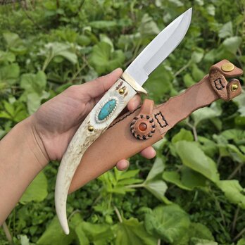 鹿の角 Kingman Turquoise フルタングナイフの画像