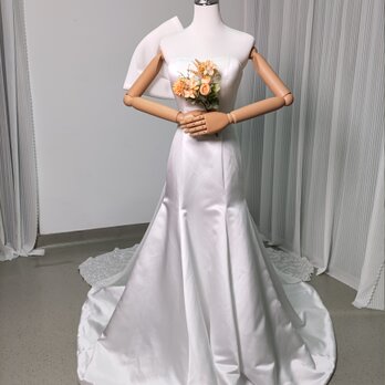 ウエディングドレス マーメイドライン ベアトップ ふっくら柔らかなバックリボン レース 結婚式/前撮りの画像