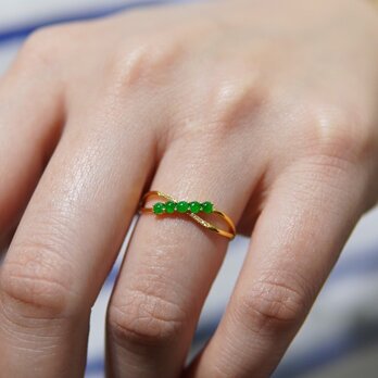 24-32 受注製作 k18金 天然 ミャンマー産 氷種 陽緑 本翡翠 リング 指輪 ダイヤモンドの画像