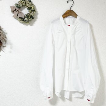 【遠州織物】コードレーン ラグランスリーブ 比翼シャツ Whiteの画像