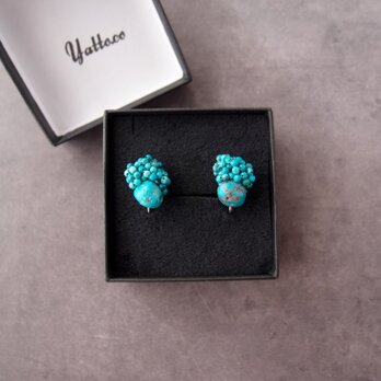 【天然石刺繍／イヤリング】Chrysocolla × Turquoise Earrings／クリソコラ×ターコイズの画像
