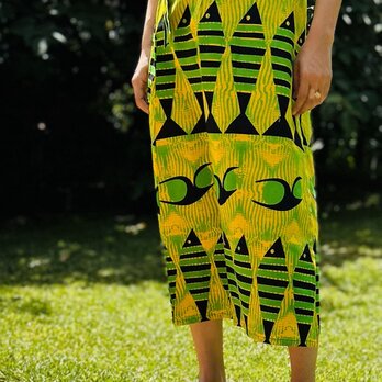 キテンゲ巻きスカート（フィッシュイエロー）　★アフリカンファブリック（アフリカ布）★の画像