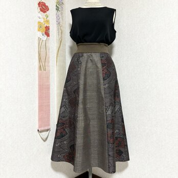 大島紬の６枚接ぎリブフレアースカート　葵の画像