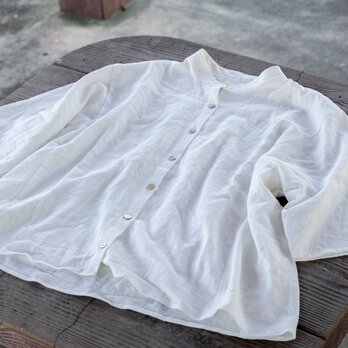 受注製作【白】風が通る　涼しい大人のふだん着に　リネンレーヨンシャツ　着回し抜群の画像
