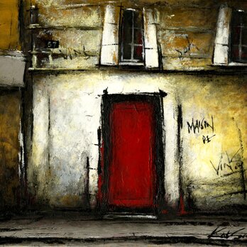 風景画 絵画 パリ インテリアアート「赤い扉のある裏通り」の画像