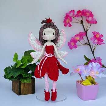 あみぐるみ・赤色のお花の妖精 flowers fairyの画像