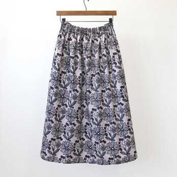 【即納】ノルディック調フラワー　綿麻ギャザースカート（パステルベージュ）リネン 麻 モノトーン 白の画像